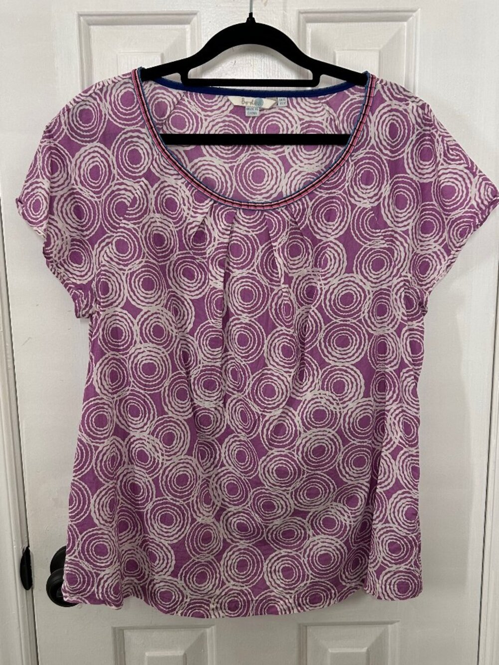 Boden Size 12 Lightweight Cotton Purple and White Short Sleeve Top